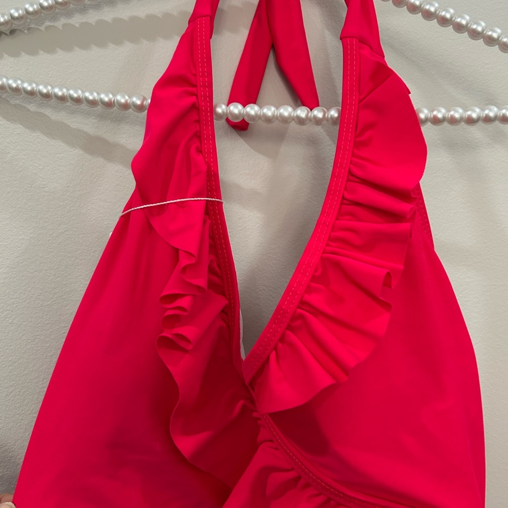Red Ruffled Halter Tankini - Picture 3 of 5